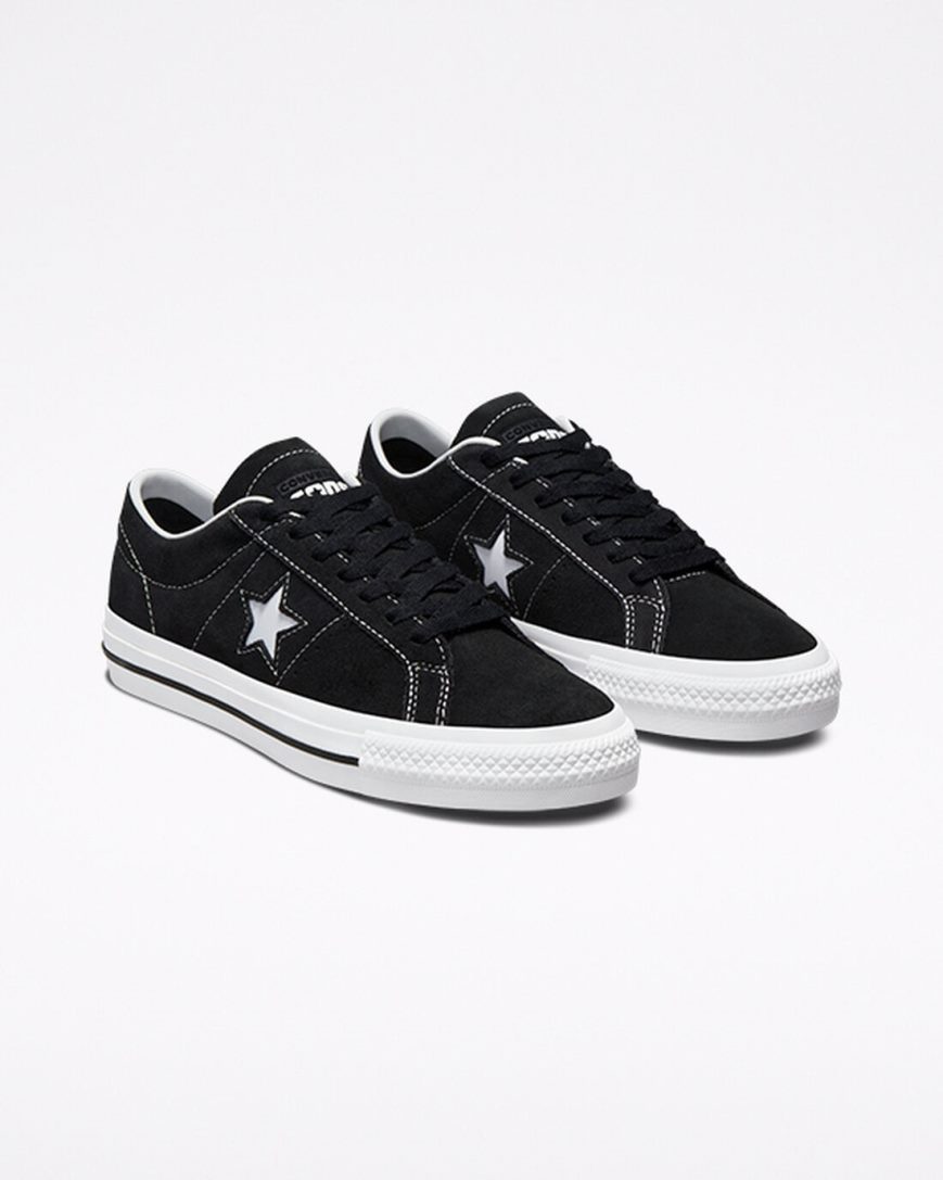 Bascheți Barbati Converse CONS One Star Pro Piele Intoarsa Negrii Albi | RO JA0SZ703